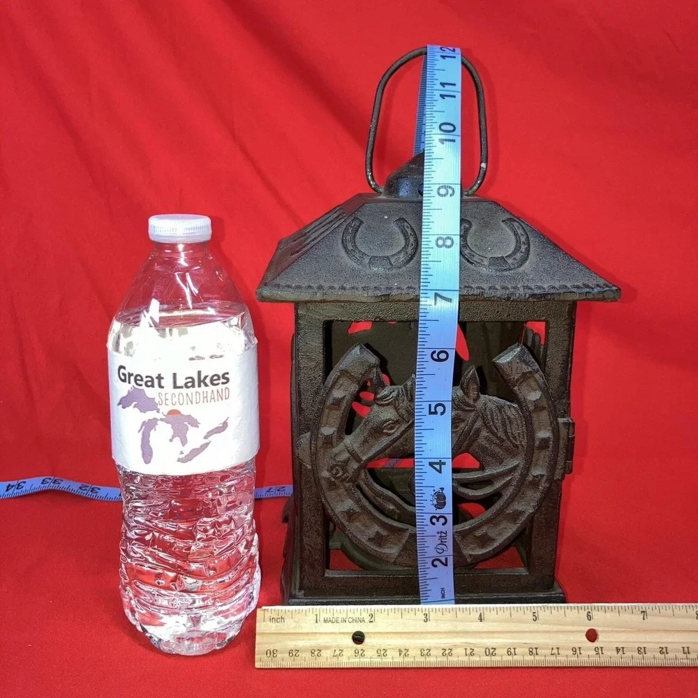 Vintage Lucky Horse Shoe Cast Iron Lantern / Equine Garden Lighting / 11.5″h